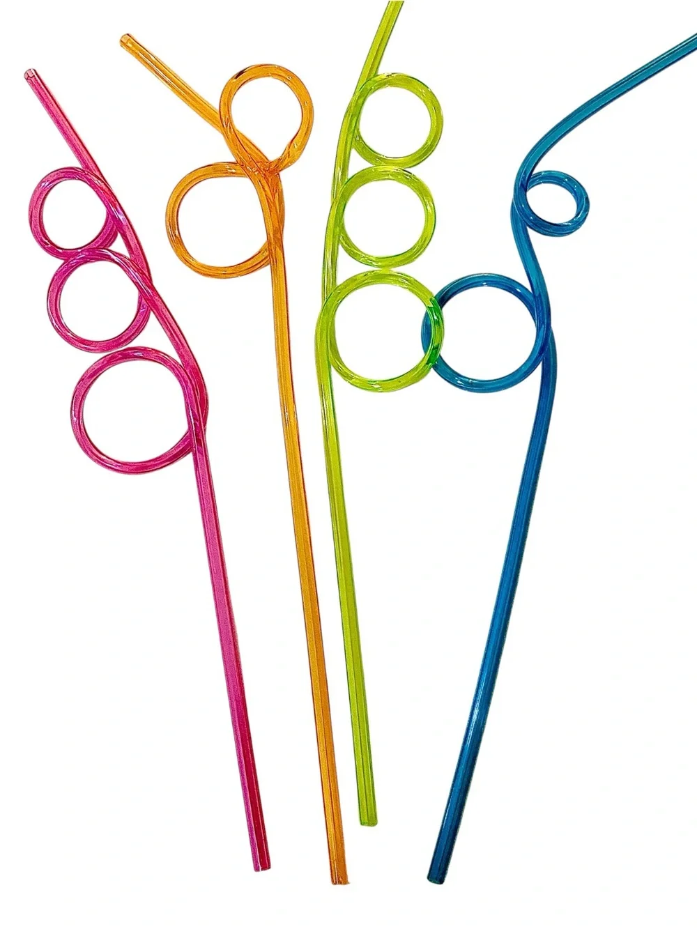 Assorted Bright Spiral Party Straws - Pink, Blue, Yellow, Orange, Green